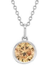 delightful silver round yellow cubic zirconia birthstone necklace for teens